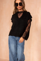 Nika Black Knit Lace Sleeve Jumper