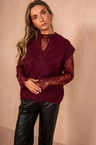Nika Burgundy Knit Lace Sleeve Jumper