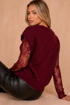 Nika Burgundy Knit Lace Sleeve Jumper