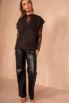 Nika Chocolate Knit Lace Sleeve Jumper