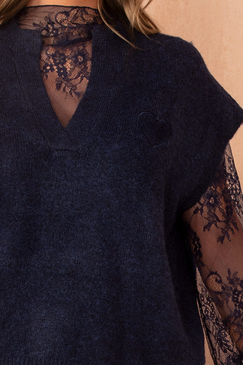 Nika Navy Knit Lace Sleeve Jumper