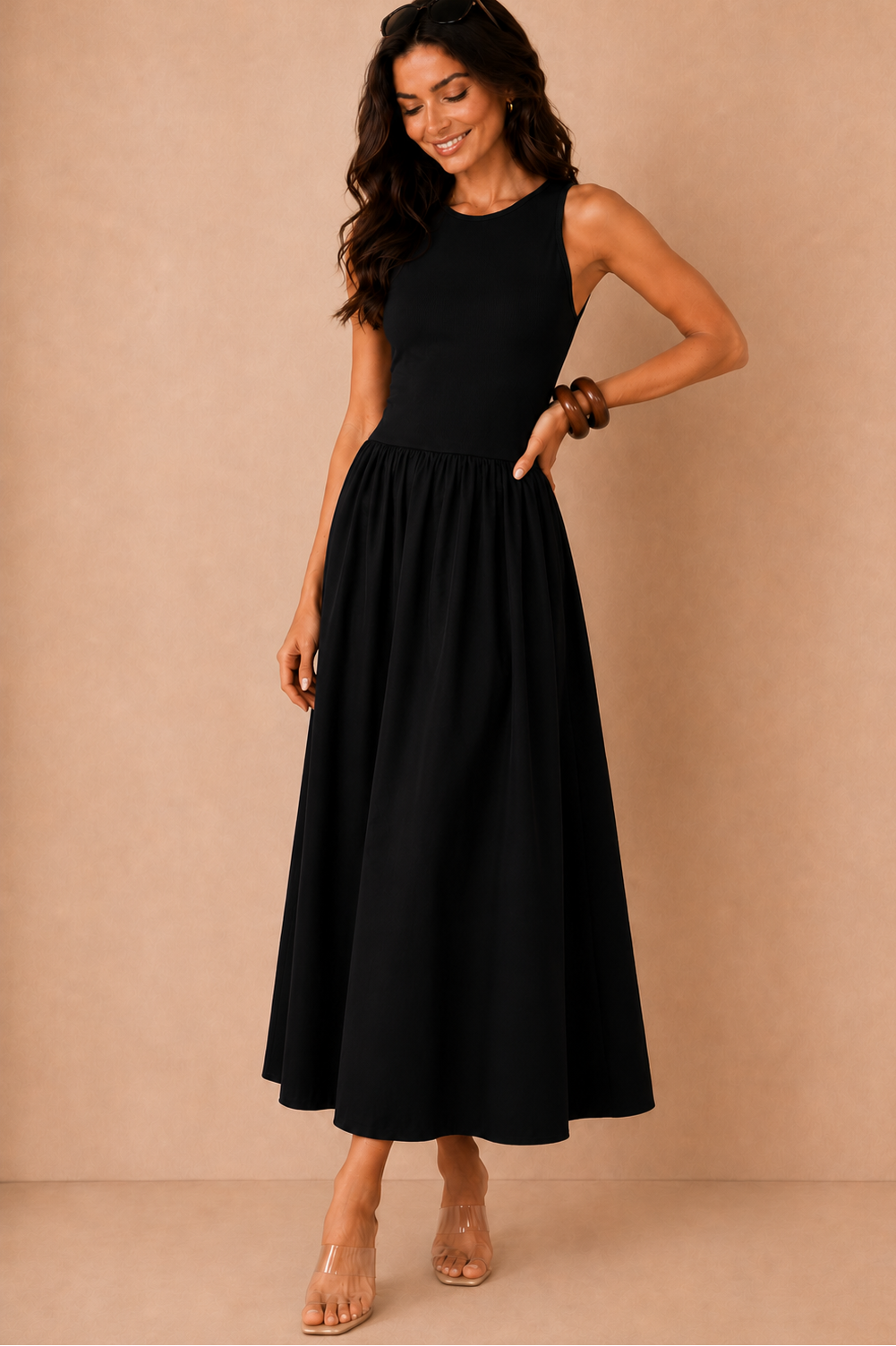 Nikola Black Pleated Sleeveless Dress