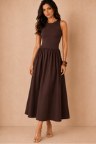 Nikola Chocolate Pleated Maxi Dress