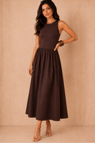 Nikola Chocolate Pleated Maxi Dress