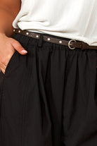 Nina Black Cotton Belted Barrell Trousers