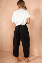 Nina Black Cotton Belted Barrell Trousers