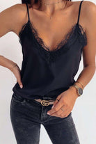 Niya Black Satin Lace Detail Cami Top