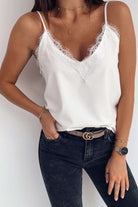 Niya White Satin Lace Detail Cami Top