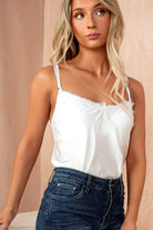 Niya White Satin Lace Detail Cami Top