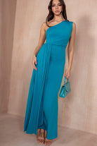 Norma Turquoise One Shoulder Midi Dress