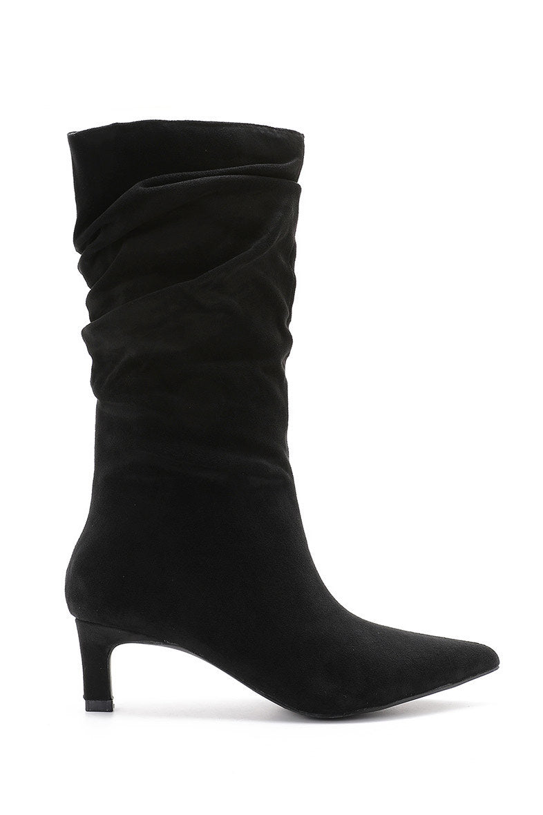 Nova Black Faux Suede Heeled Boots