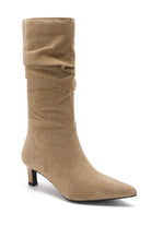 Nova Stone Faux Suede Ruched Heeled Boots