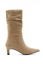 Nova Stone Faux Suede Ruched Heeled Boots