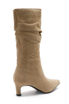 Nova Stone Faux Suede Ruched Heeled Boots