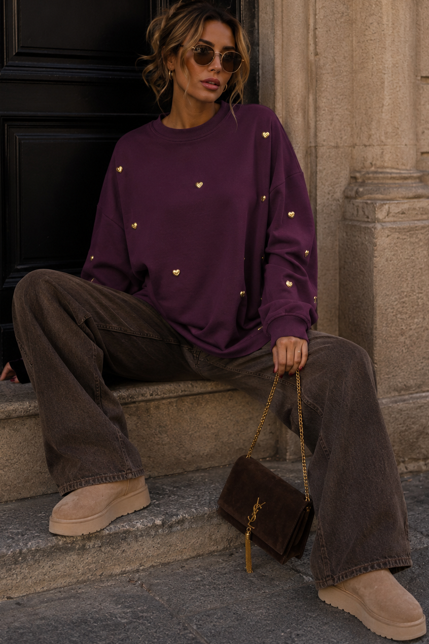 Novah Plum Studded Heart Sweater