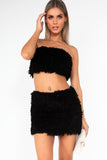 Novalee Black Faux Feather Skirt Co Ord