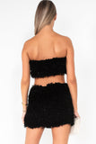 Novalee Black Faux Feather Skirt Co Ord