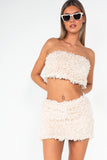 Novalee Cream Faux Feather Skirt Co Ord