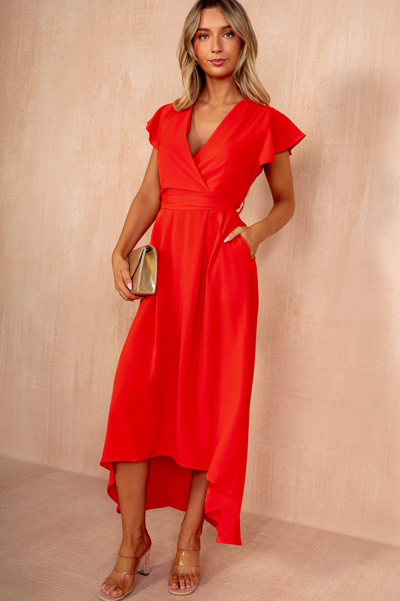 Nyla Burnt Orange Belted Midi Dress – Vavavoom.ie