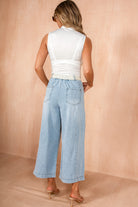 Oaklee Light Blue Pleated Cropped Jeans