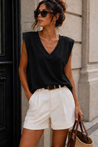 Oakleigh Black Cotton Shoulder Padded Top