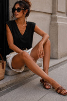 Oakleigh Black Cotton Shoulder Padded Top