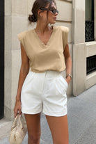 Oakleigh Camel Cotton Shoulder Padded Top