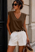 Oakleigh Chocolate Cotton Shoulder Padded Top