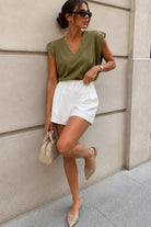 Oakleigh Khaki Cotton Shoulder Padded Top