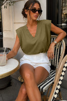 Oakleigh Khaki Cotton Shoulder Padded Top