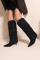 Oaklen Black Suedette Slouch Knee High Boots