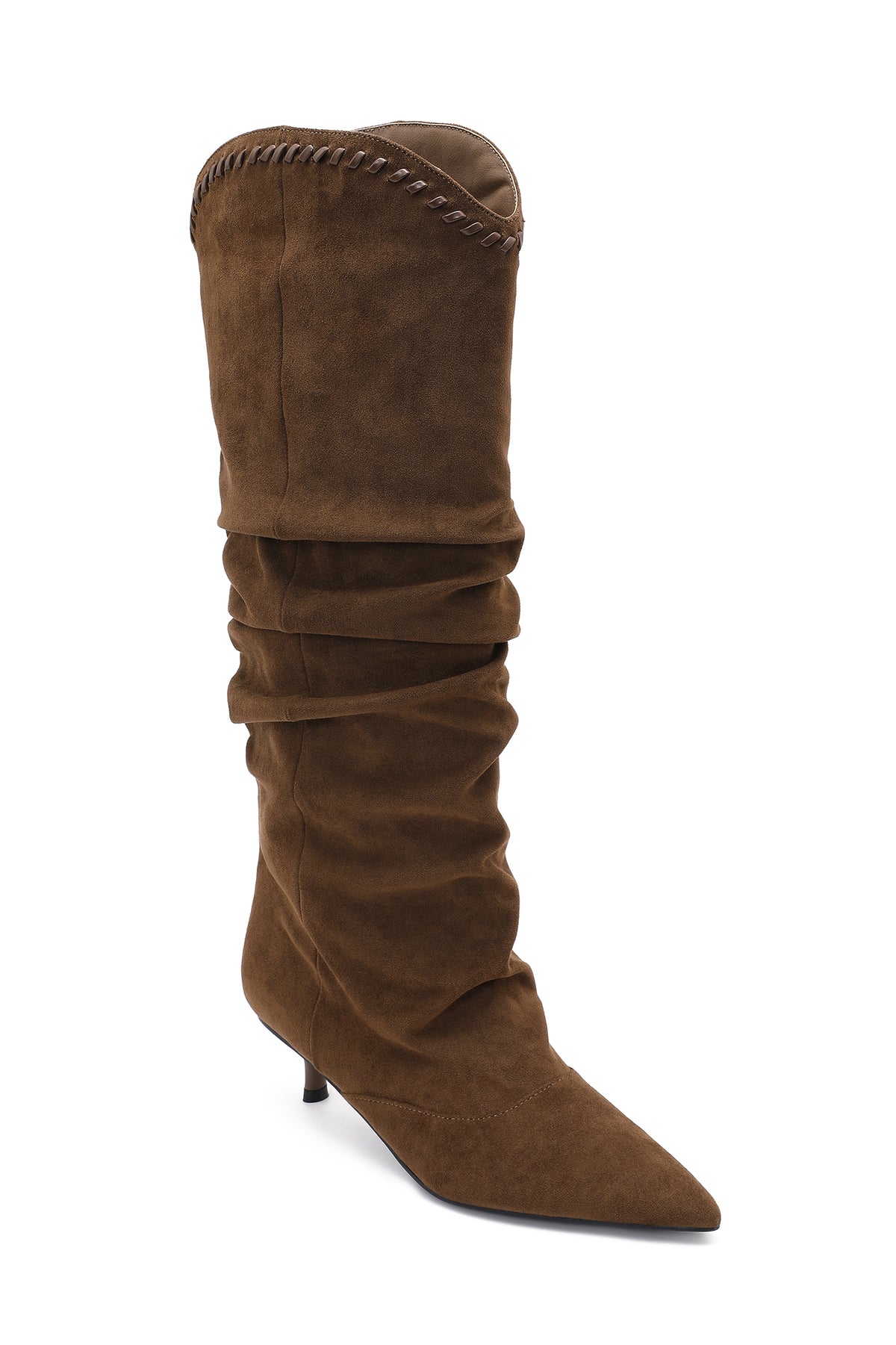 Oaklen Camel Suedette Slouch Knee High Boots