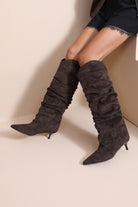 Oaklen Chocolate Suedette Slouch Knee High Boots