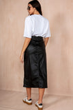 Odelia Black Leather Look Midi Skirt