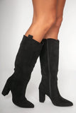 Odilia Black Suedette Knee High Boots