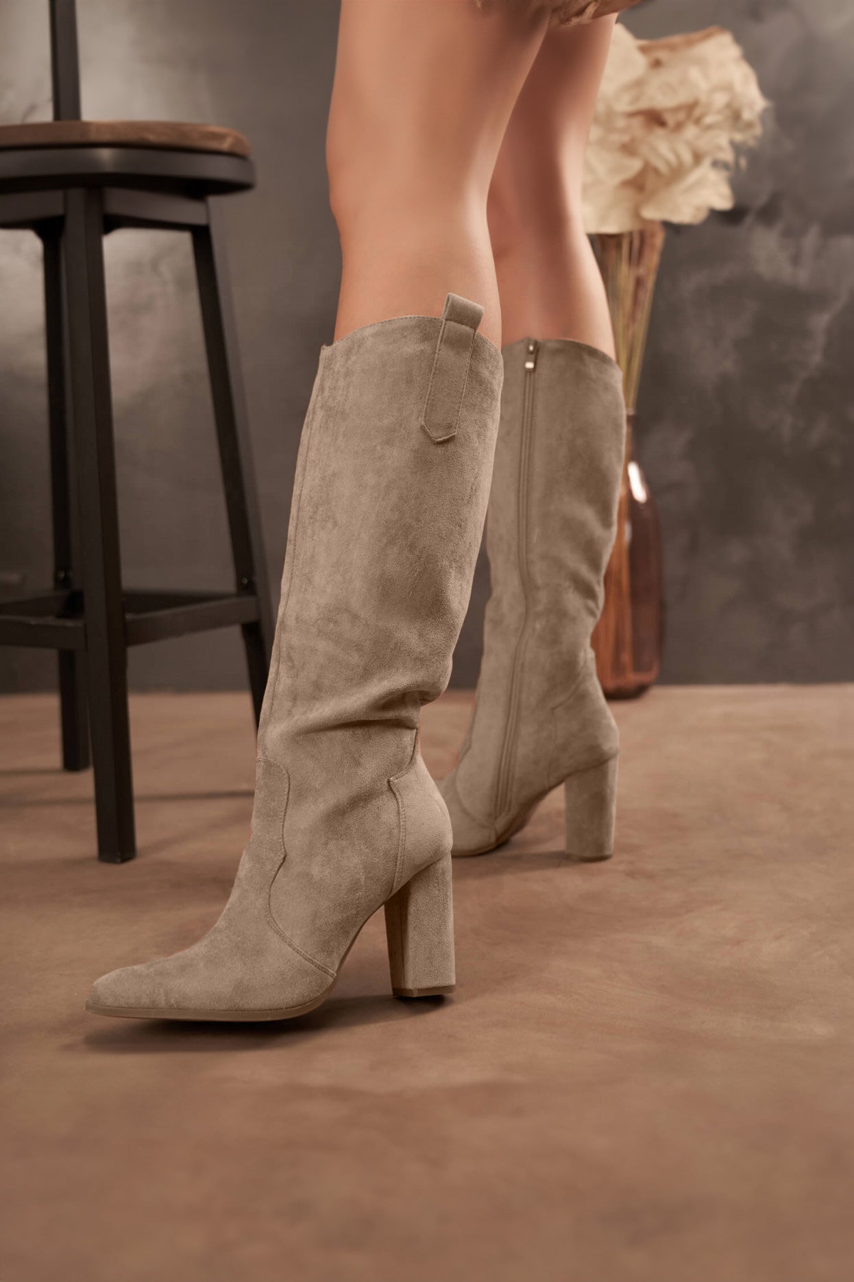 Odilia Taupe Suedette Knee High Boots