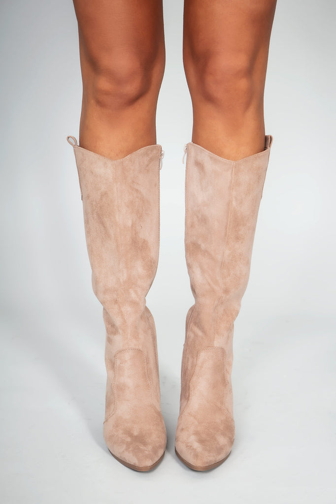 Odilia Taupe Suedette Knee High Boots