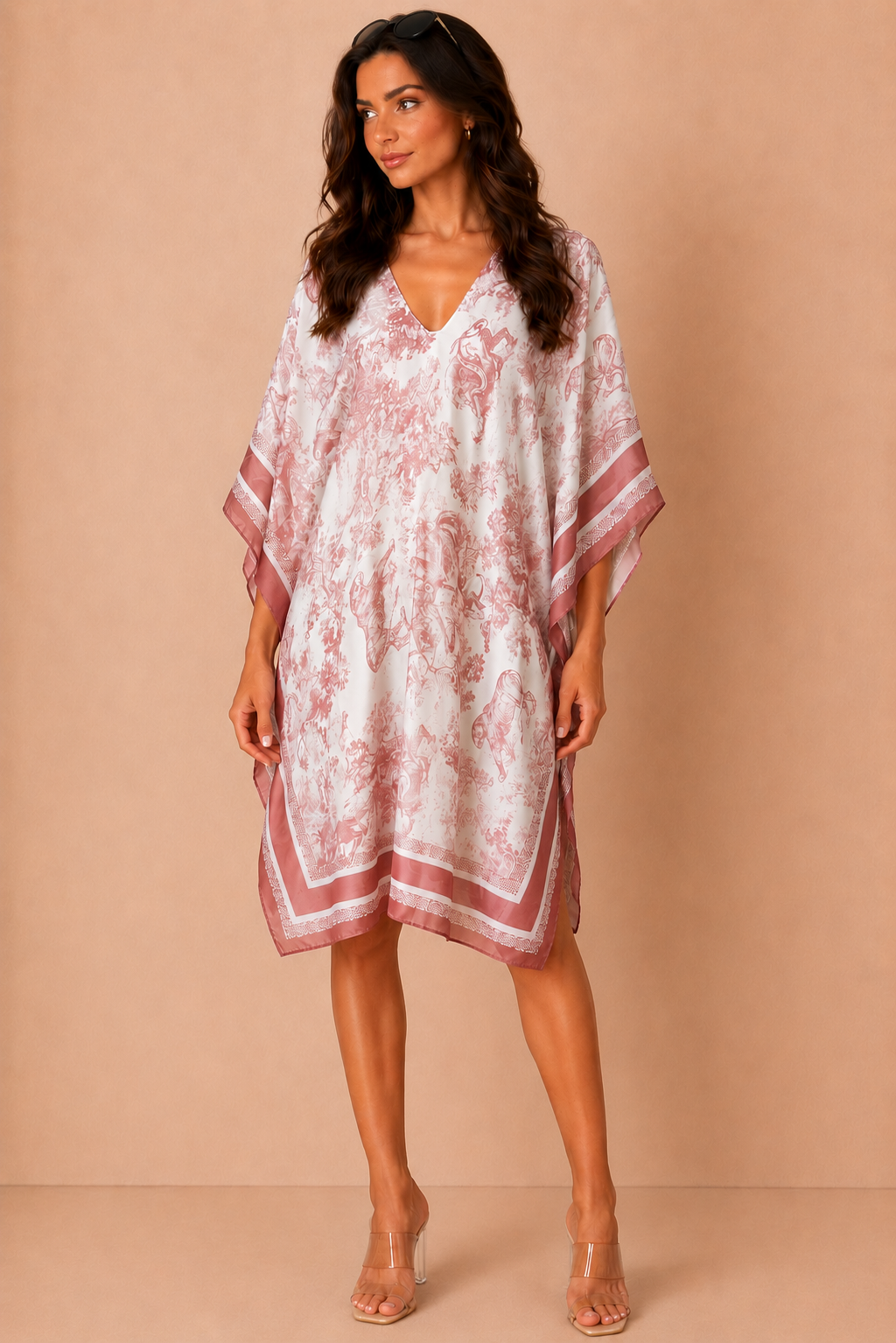 Ofelia Blush Satin Printed Kaftan Dress