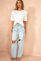Oksanna Light Blue Ripped Barrel Jeans