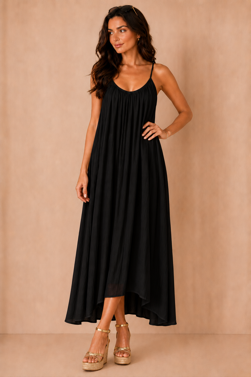 Olene Black Trapeze Maxi Dress