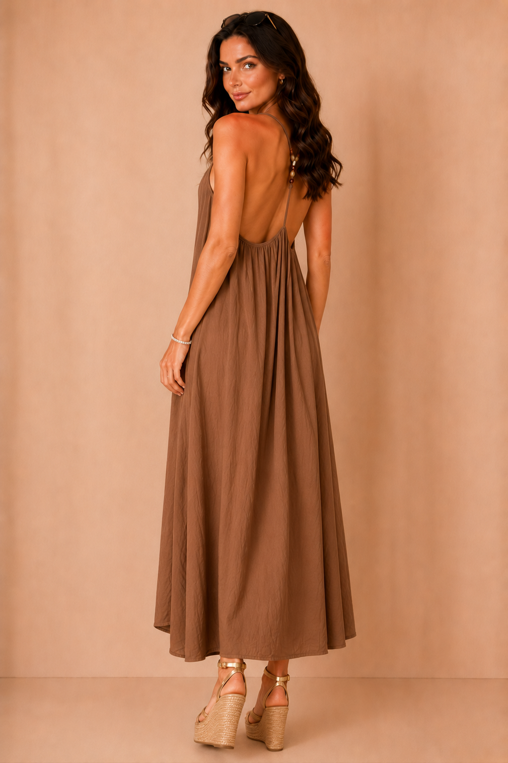 Olene Chocolate Trapeze Maxi Dress