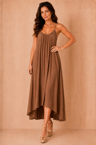 Olene Chocolate Trapeze Maxi Dress