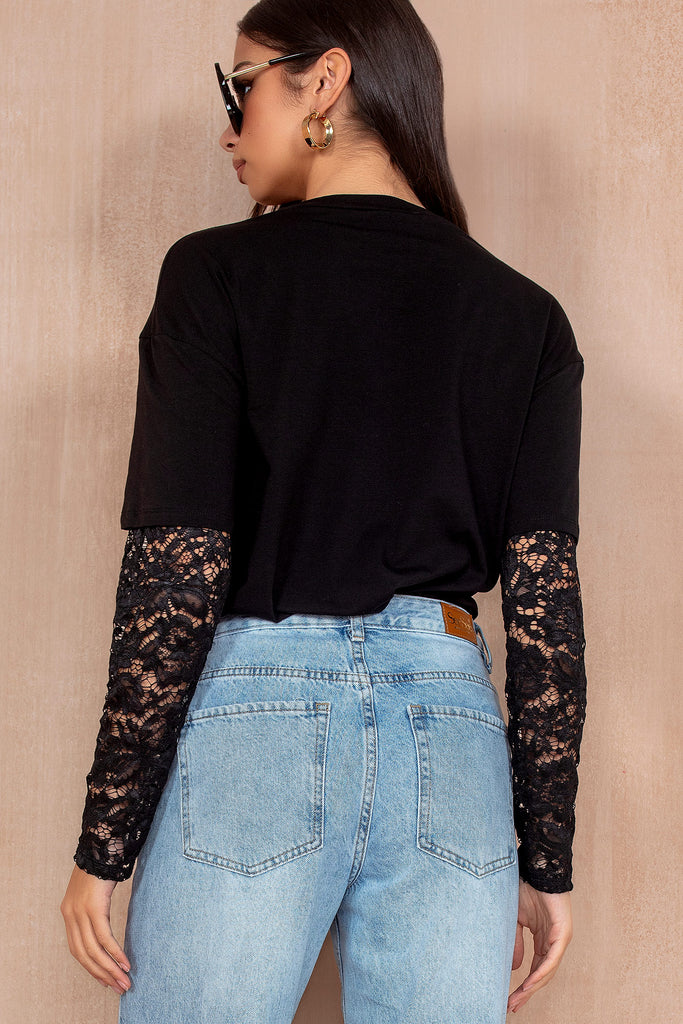 Olga Black Lace Sleeve Top