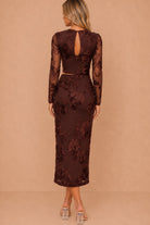 Olga Chocolate Floral Embroidered Cut Out Midi Dress