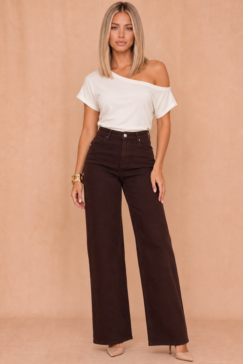 Olida Chocolate Denim Wide Leg Jeans