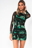 Olive Green Print Bodycon Dress]