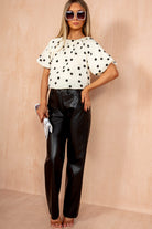 Oliviana Black Leather Look Wide Leg Trousers