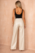 Oliviana Cream Leather Look Wide Leg Trousers