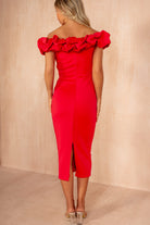 Ophelia Magenta Ruffle Bardot Midi Dress