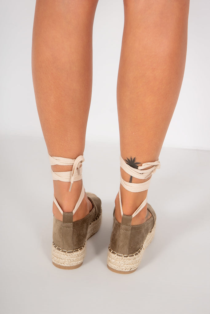 Orabelle Khaki Espadrille Flatform Sandals